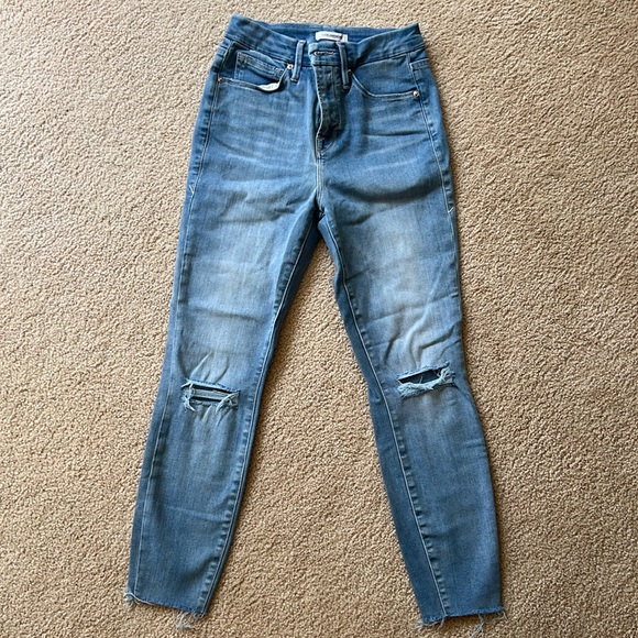 Good American Good Waist Ripped High Waist Crop Skinny Jeans - Picture 2 of 6